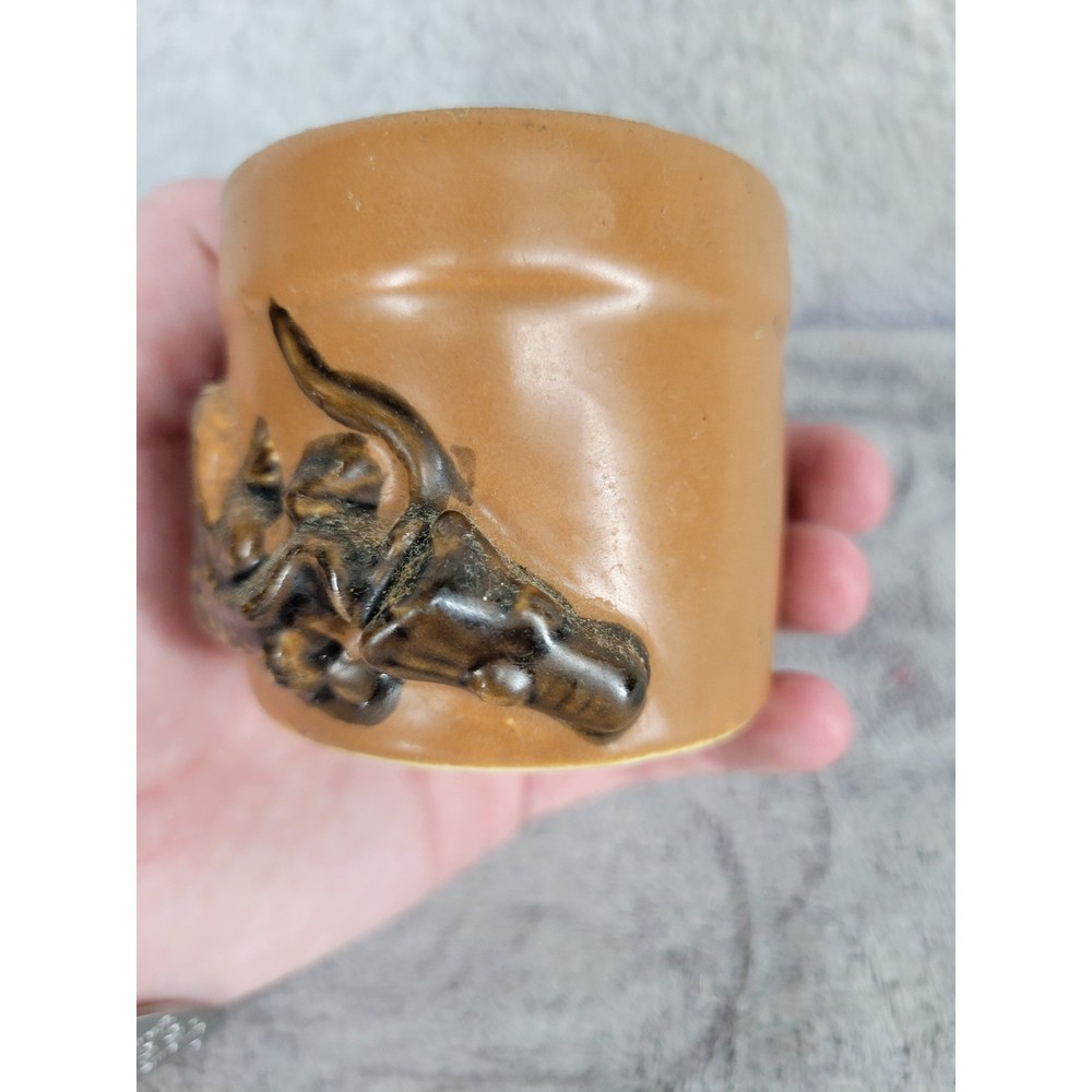 Vintage Ceramic Dragon Mini Planter Pot Small Rustic Earthware Pot Brown