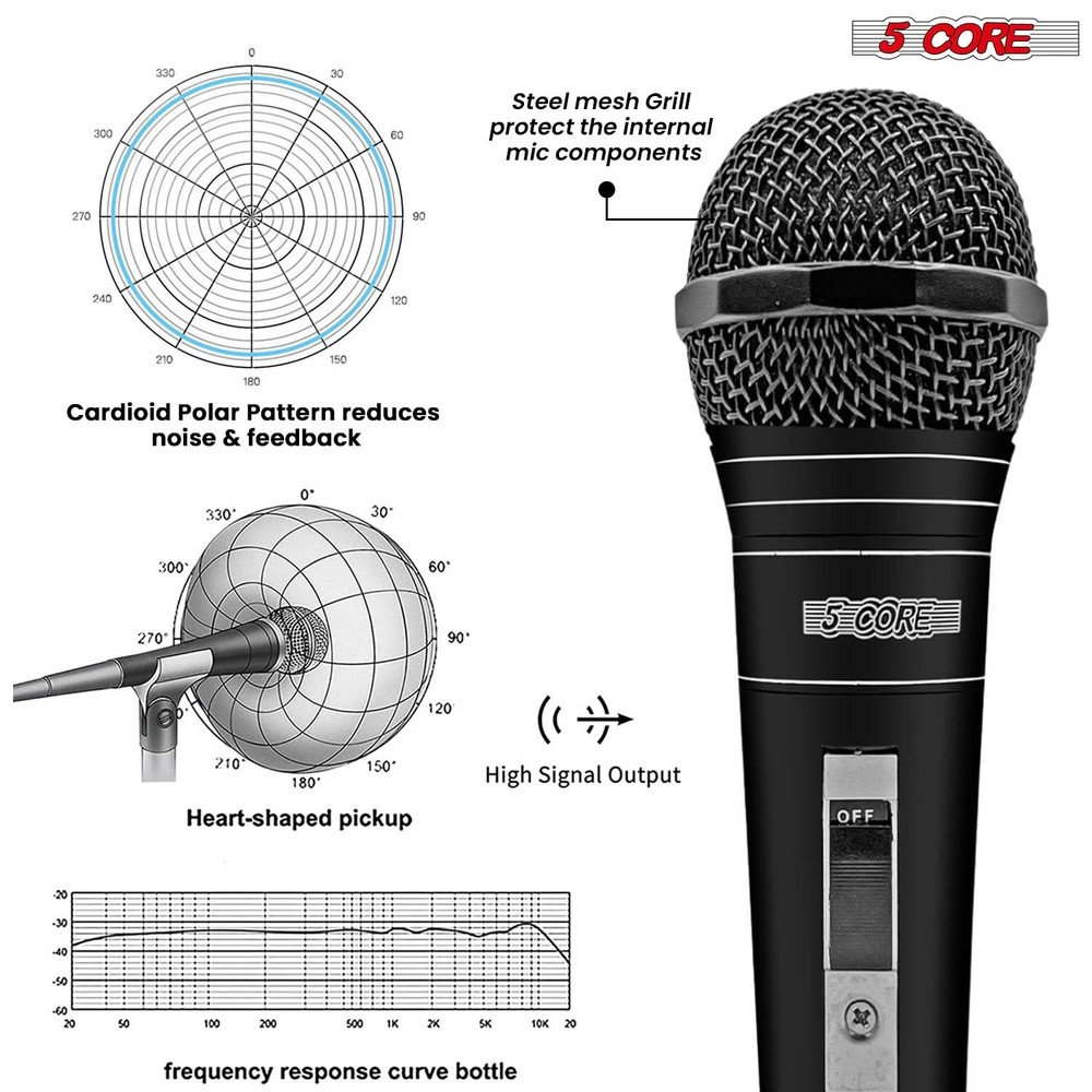 5Core XLR Microphone Dynamic Mic Karaoke Singing Studio Mics Handheld Microfono