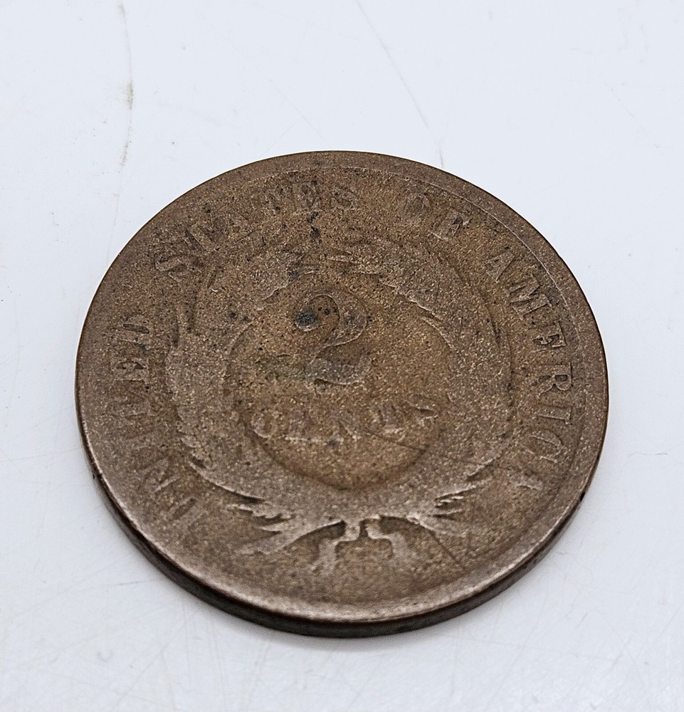 1864 2 Cent Piece US Coin Currency First Year