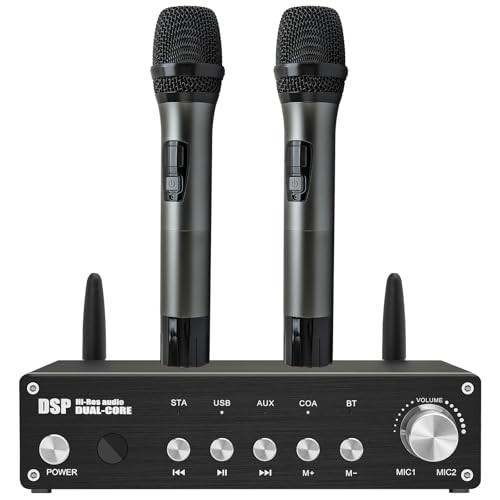 UHF Wireless Microphone System, Cordless Karaoke Microphone System with 2