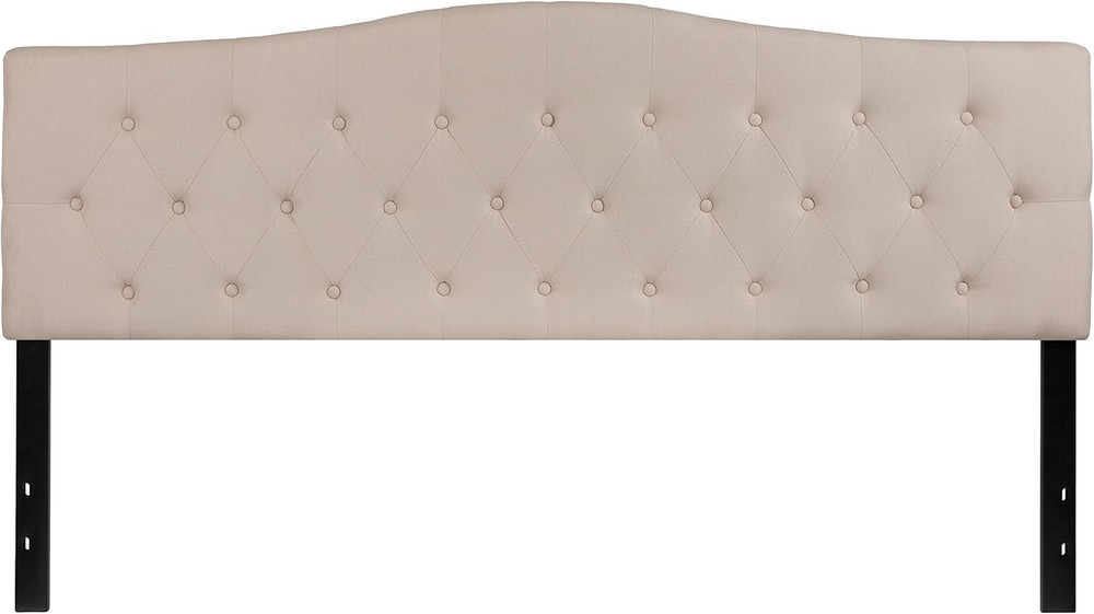 Beige King Size Tufted Upholstered Headboard - Cambridge Collection