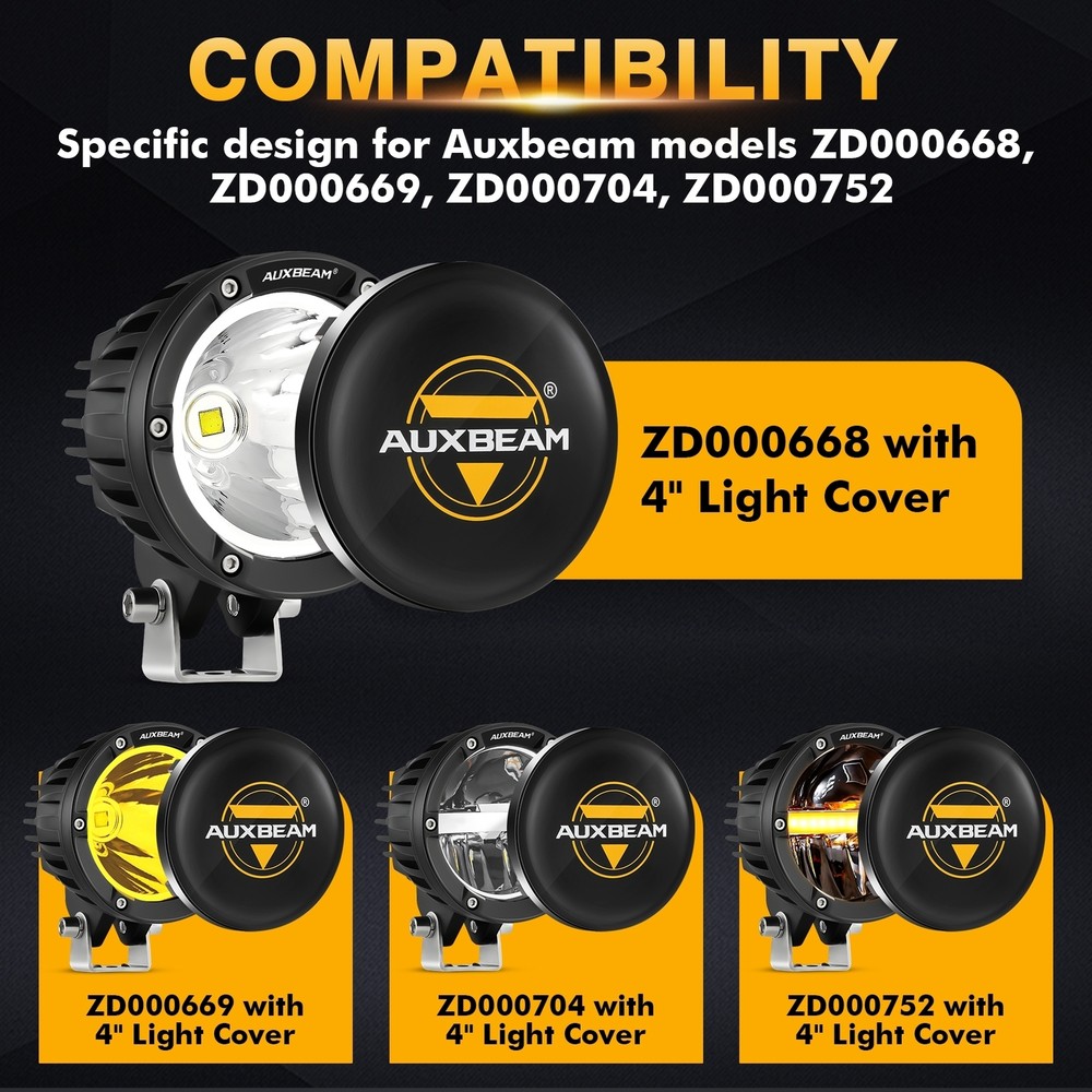AUXBEAM 2X 4"INCH Covers Shield For Round Light Offroad Driving LED Work Lights
