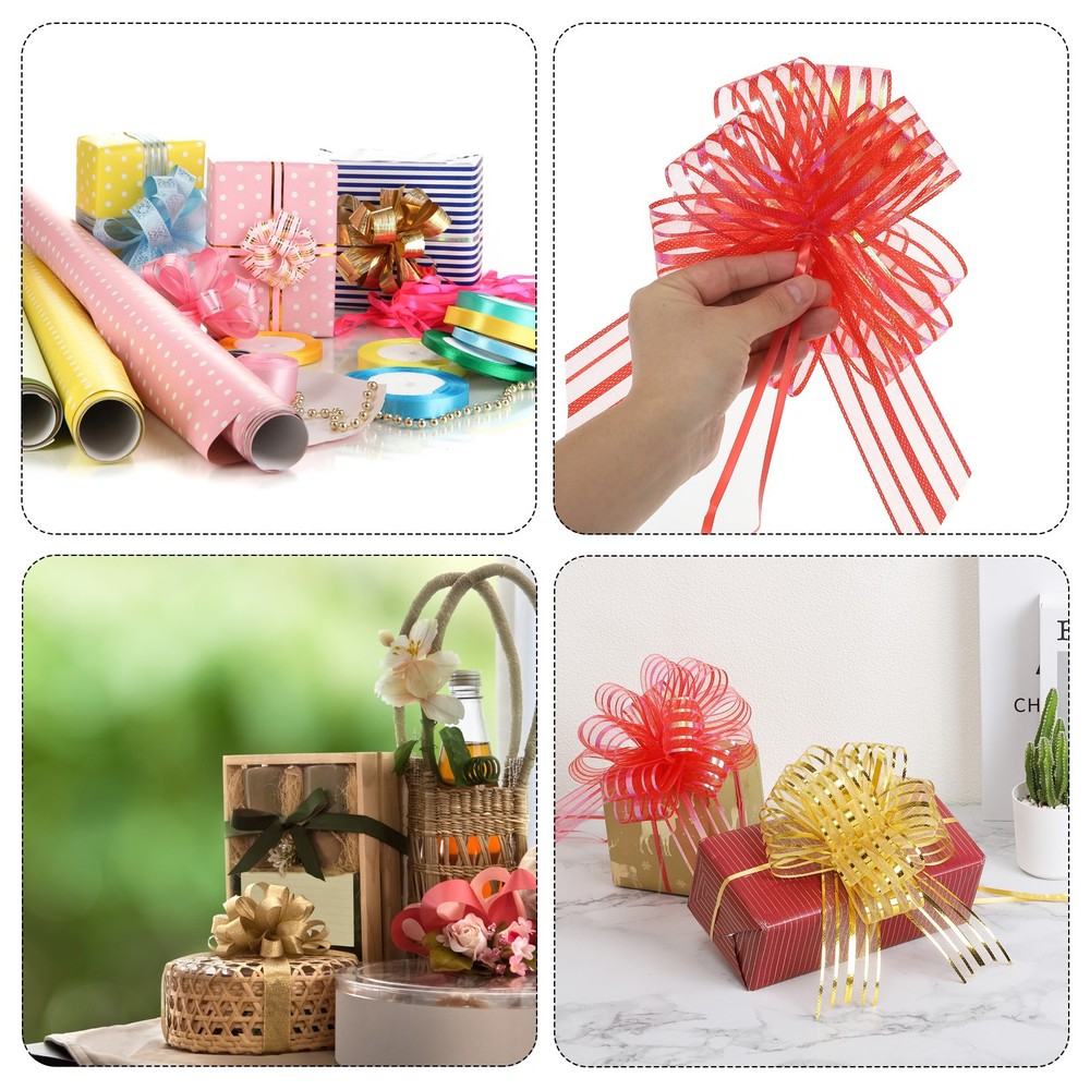 5pcs 6 Inch Large Pull Bow Gift Wrapping Big Pull Bows Ribbon Gold