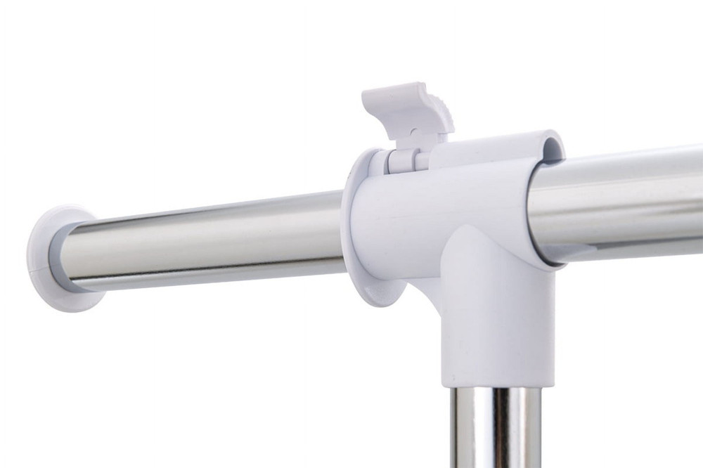 Adjustable Metal Rolling Garment Clothes Rack, Chrome & White