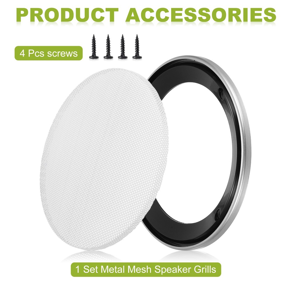 4" Speaker Grill, Silver ABS Frame with White Mesh Cover and Screw