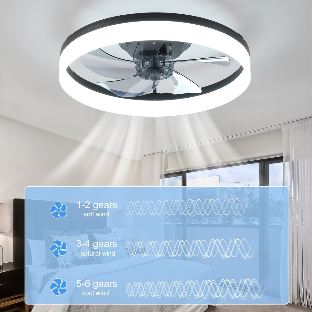 20" Modern Fan Lights Flush Mount LED Ceiling Light kit With Remote APP Control