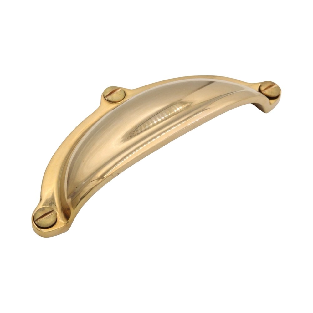 Classic Smooth Cup Bin Pull Polished Brass in Solid Brass