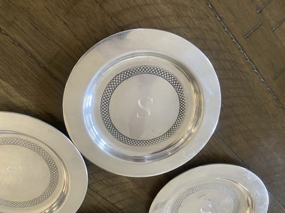 CELEBRATION SILVER ETCHED COASTERS, SET OF 4 Nice Condition