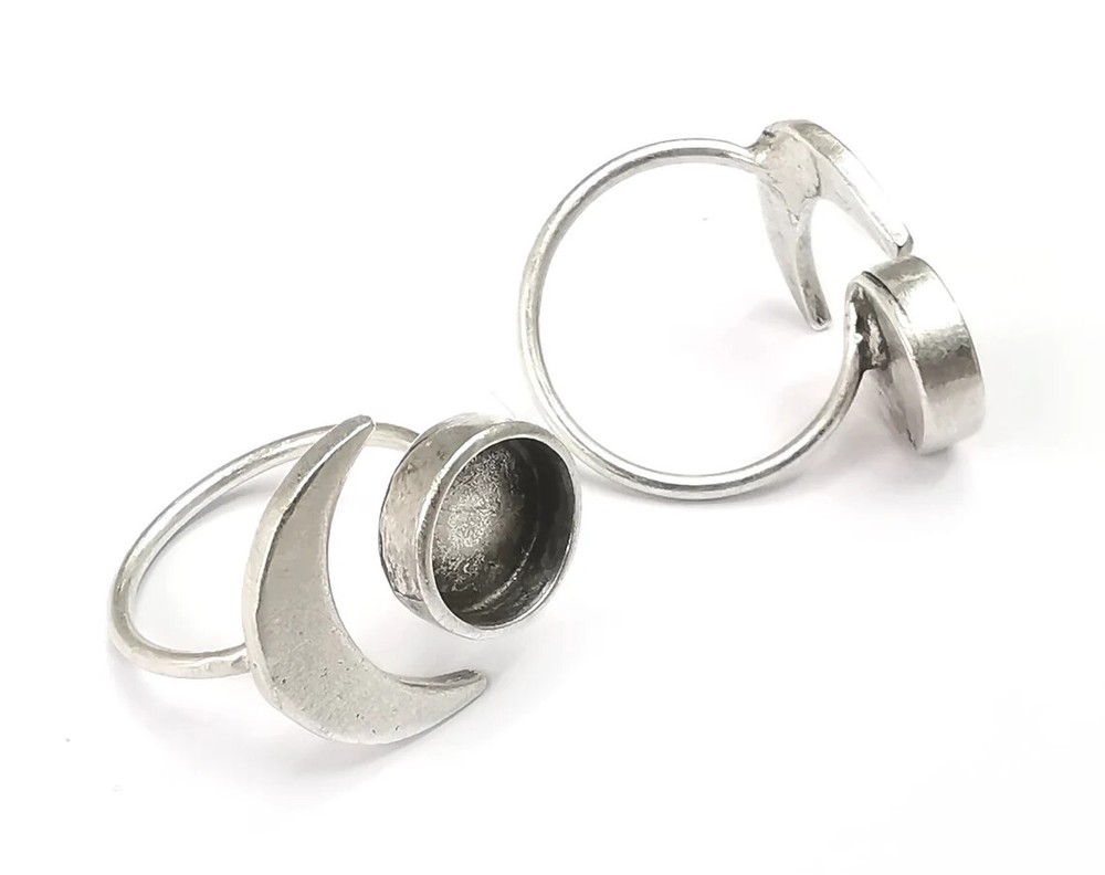 Crescent Moon Silver Ring Blank Base Bezel Settings Cabochon Mountings G27638