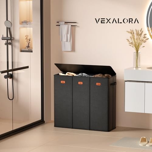 185L Laundry Hamper 3 Section, Laundry Hamper with Lid, 185L - 3 Section Black