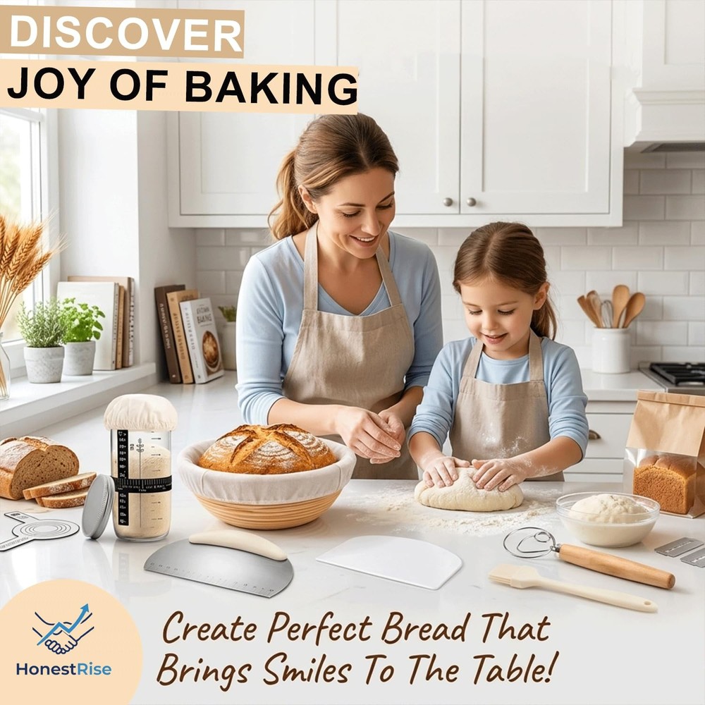 Sourdough Starter Kit: 9" Banneton Basket, Jar & Bread Making Tools Set
