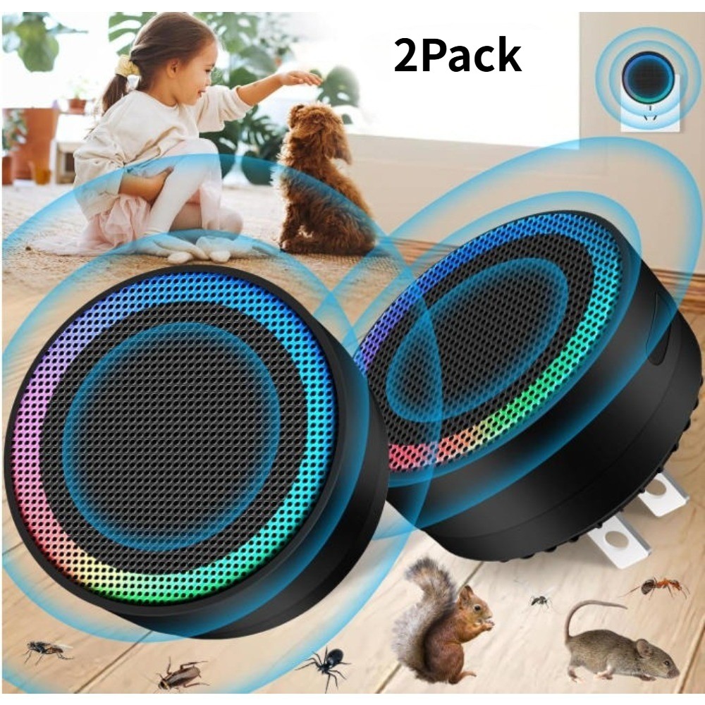 2x Ultrasonic Mouse Electronic Control Device, 360° Mouse Preventer Plug Pest
