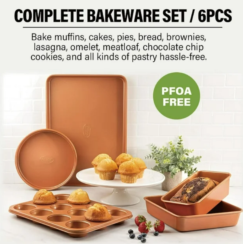 6-Piece Steel Nonstick Bakeware Set Ceramic Stackable Bakeware, PFOA Free