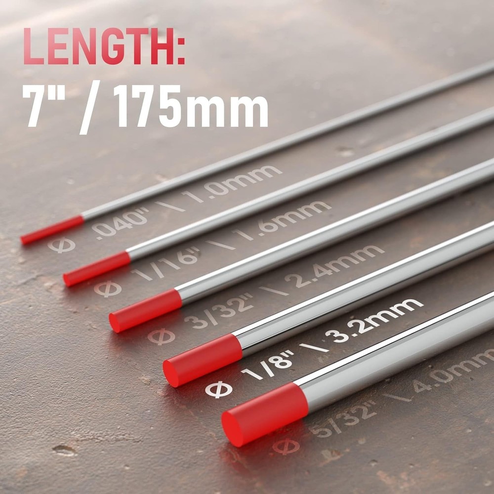 AWS Certified 1/8" Red Tip TIG Welding Electrode 10-Pk - Durable Arc Performance