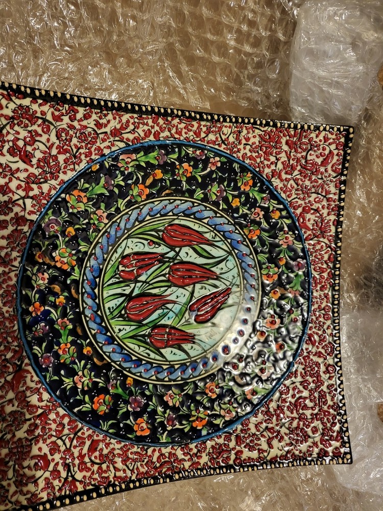 Turkish Pottery Plate handmade tulips signed