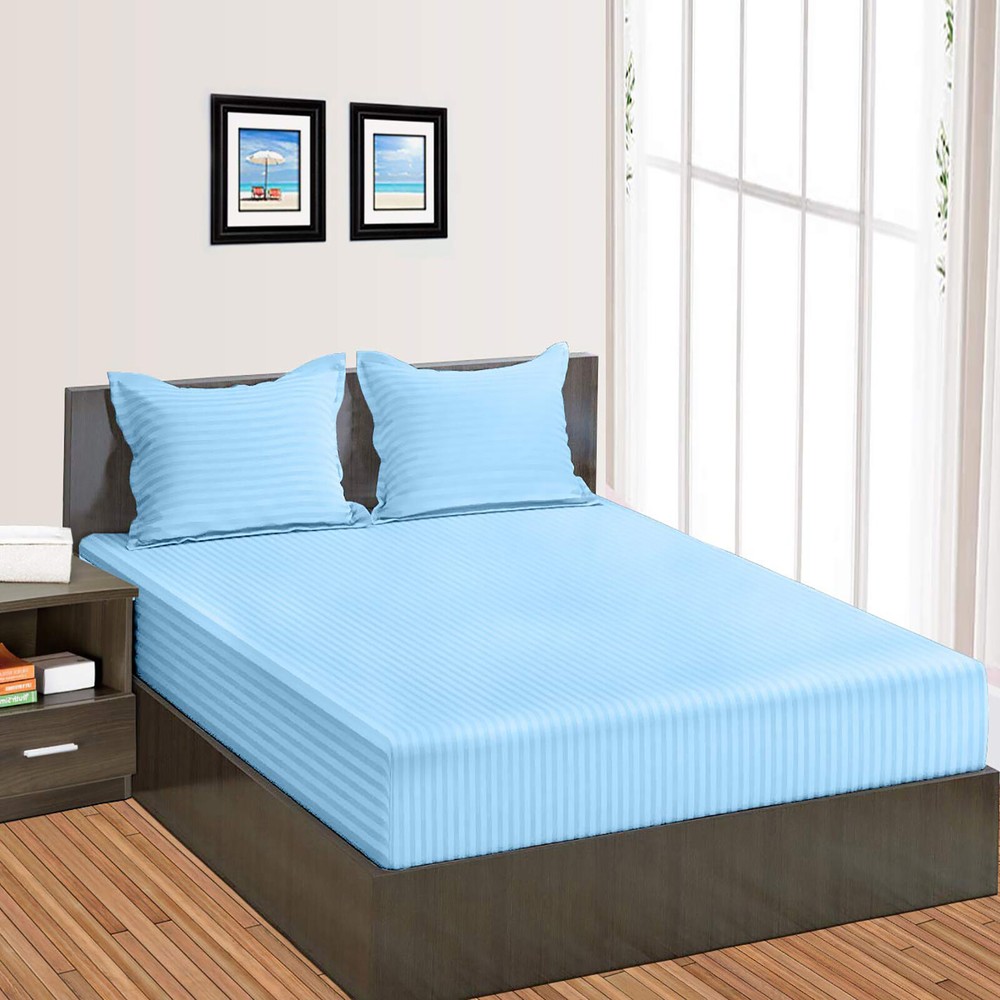 Branded Sheets Collection 1000TC Egyptian Cotton Select Size Sky Blue Stripes
