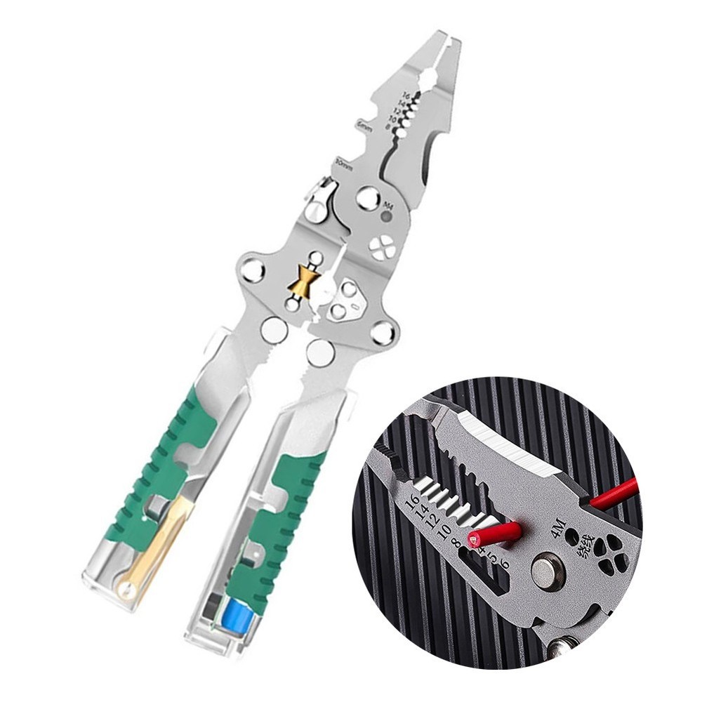 Compact Foldable Wire Stripper Pliers with Crimping Cutting and Voltage Testing