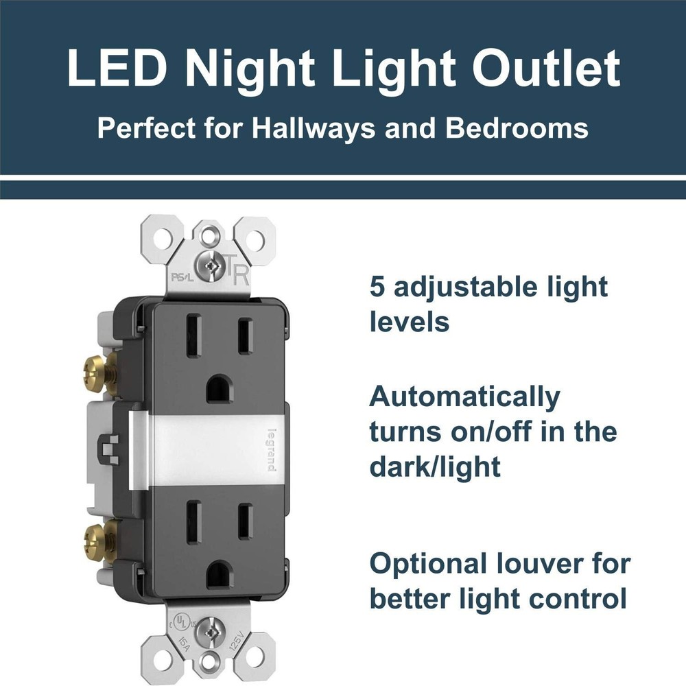 Legrand radiant Adjustable LED Night Light Outlet, Nightlight Electrical Outl...