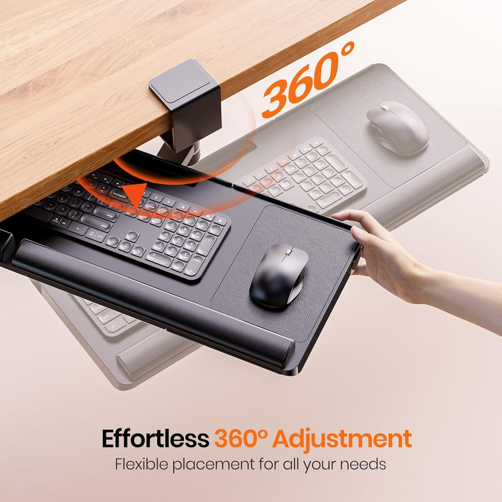 Klearlook Keyboard Tray under Desk with 360° Rotation, Adjustable Ergonomic Comp