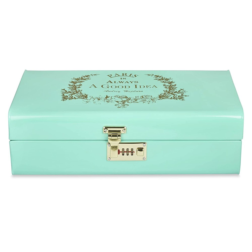 Vintage Style Metal Storage Rectangular Trunk Storage Chest With Lock Aqua