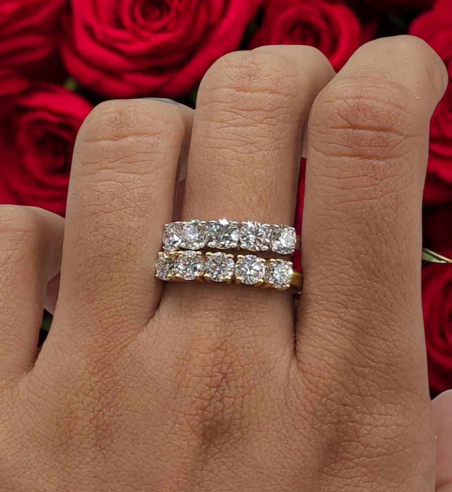 14k Solid Gold 5 Diamond Half Eternity Band, Lab Created Diamond 1.25ctw Ring