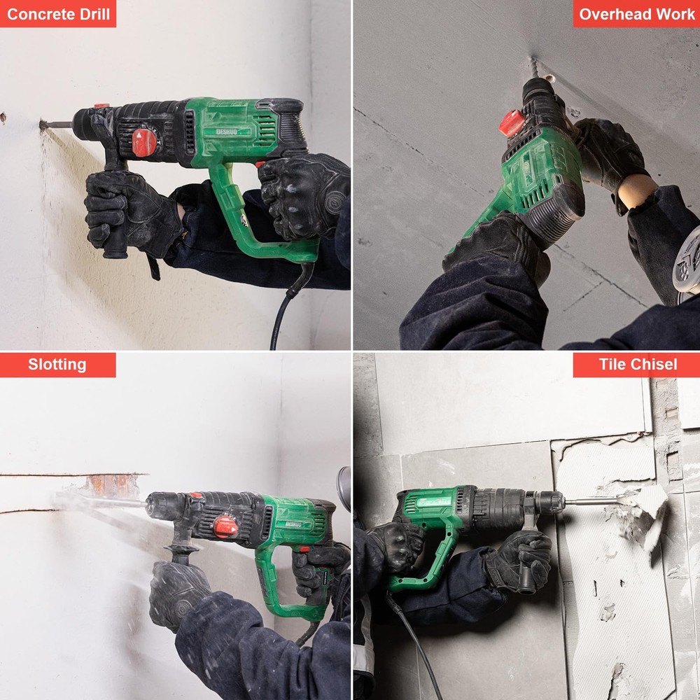 1" SDS-Plus Lightweight Rotary Hammer Drill, 9 Amp 4 Functions Corded Variabl...