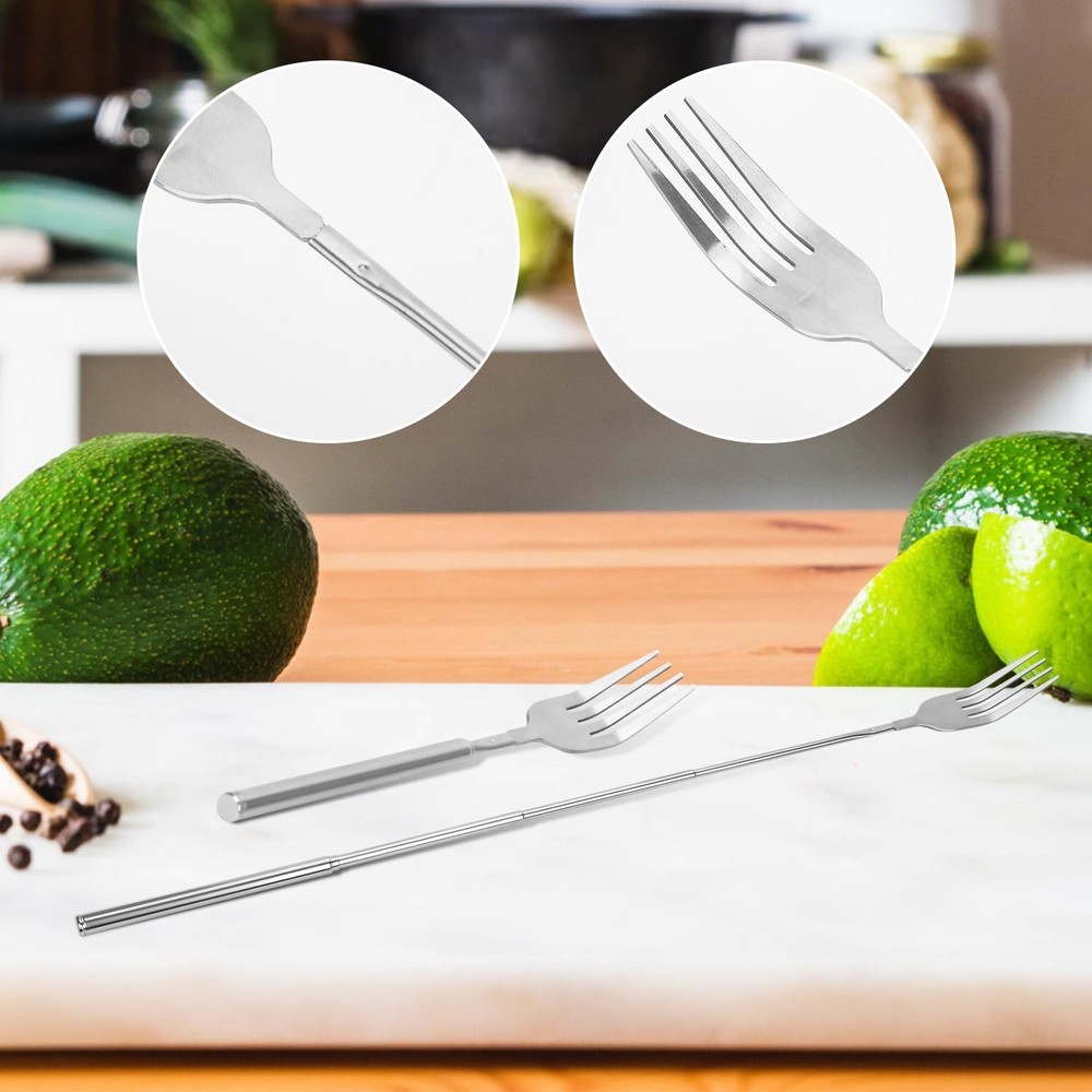 2pcs Stainless Steel Extendable Fork, 8.7-25.4 Inch Telescopic Silver