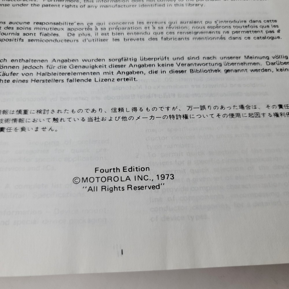 1973 Motorola The Semiconductor Data Library Book 4th Edition Reference Volume