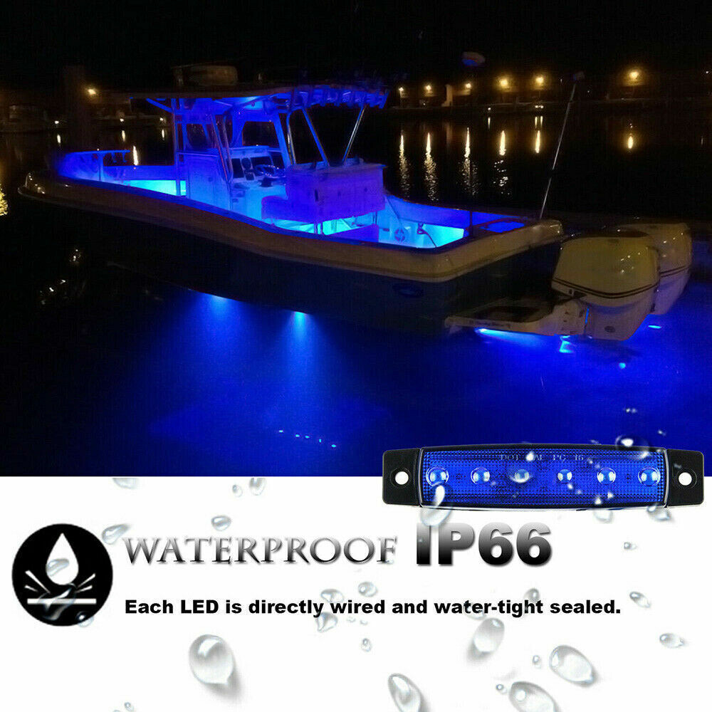 4Pcs Blue LED Marine Boat Lights Courtesy Waterproof Light Deck Transom Lights