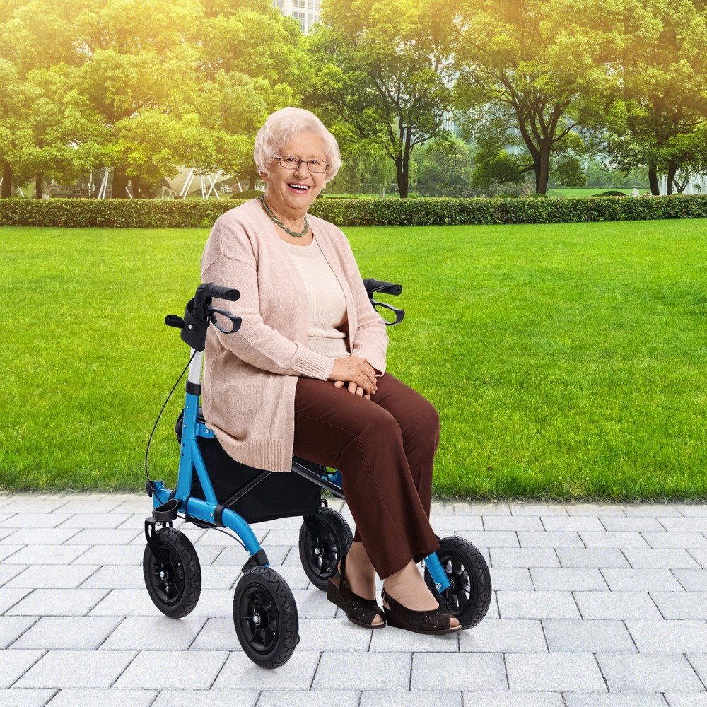 Foldable Height Adjustable Rollator Walker with Seat, Storage Bag for Seniors