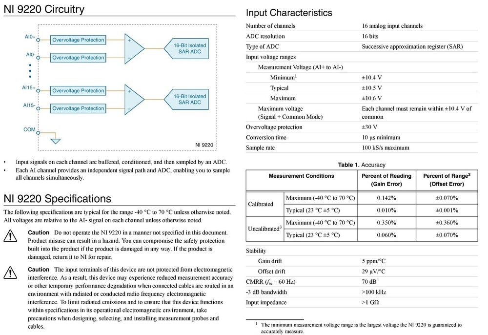 NI 9220 16 AI ±10 V 16 Bit 100 kS/s analog input module CompactDAQ DSUB