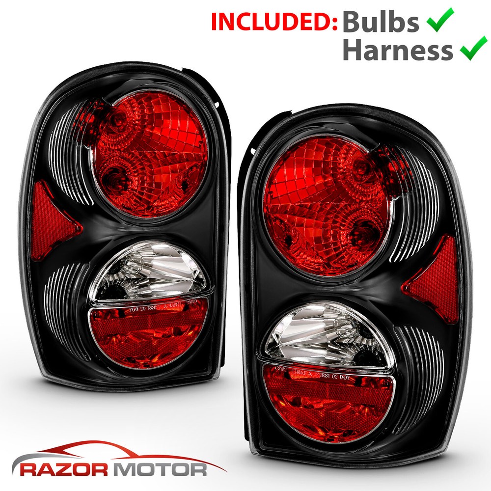 2002-2005 Replacement Black Tail Light Pair (Set) for Jeep Liberty Left + Right