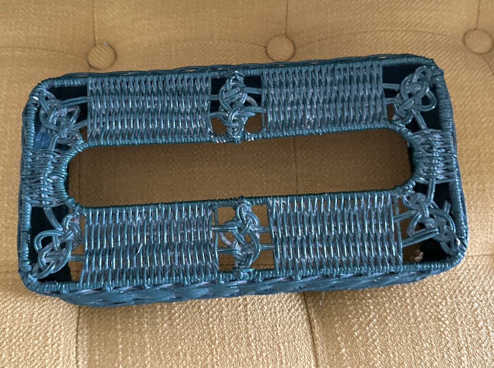Vintage Green Basket Woven Rectangular Tissue Holder Cover