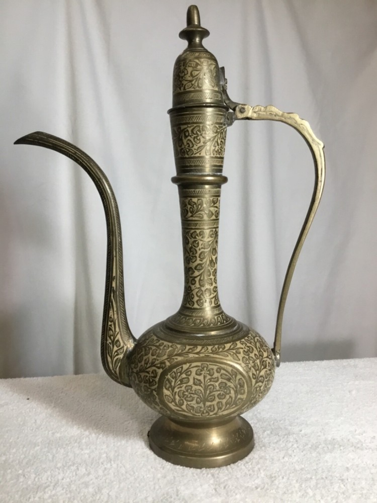 Vintage Etched Brass Indian Teapot