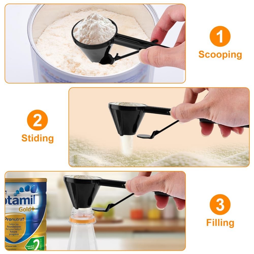 2-Pack Sliding Bottom Funnel Scoop | 0.35oz Capacity Spill-Proof Easy Transfe...