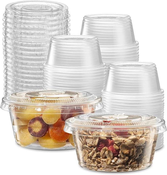 3.25 oz  Clear Diposable Plastic Portion Cups With Lids, Disposable Souffle Cups