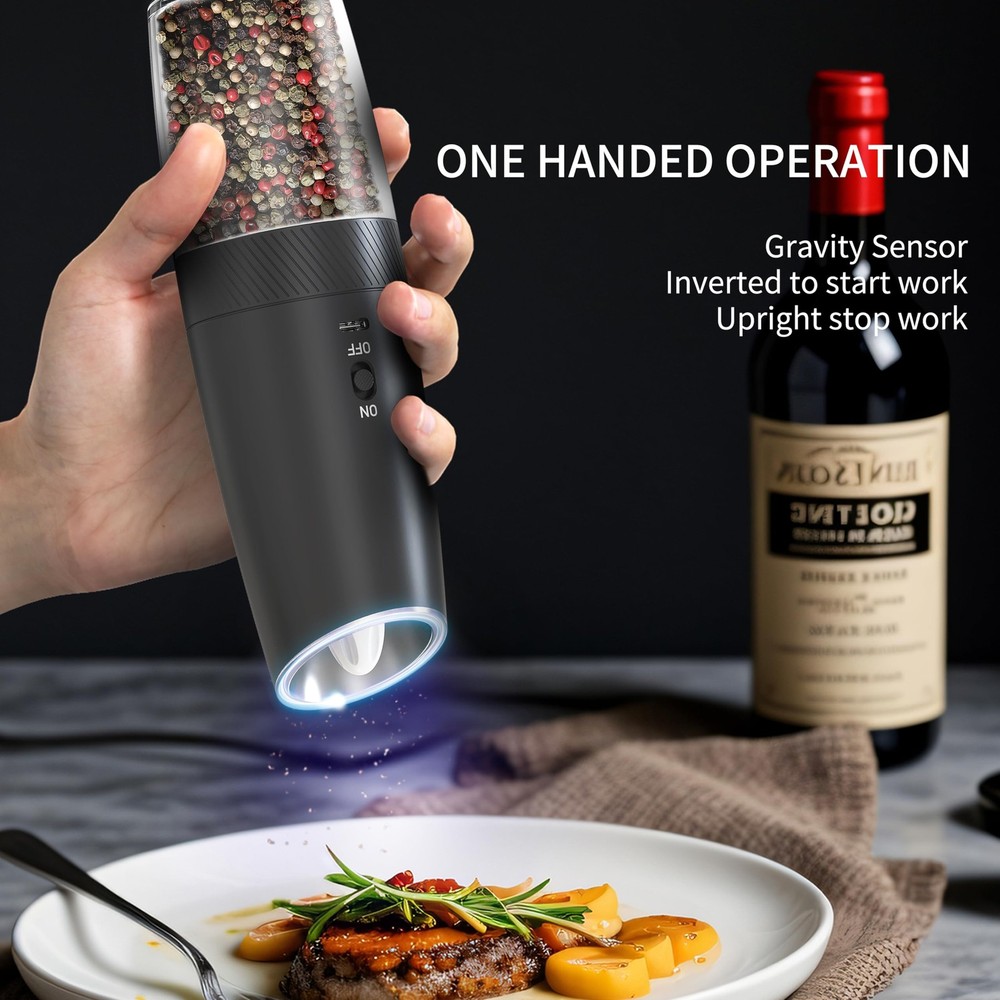 RECHARGEABLE - Pepper and Salt Grinder Set, Adjustable Coarseness, With Light...