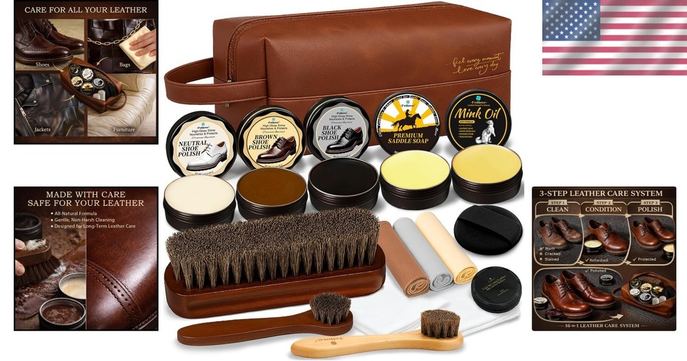 All-in-One Leather Shoe Polish Kit: 3-Step Cleaning Routine with Tools