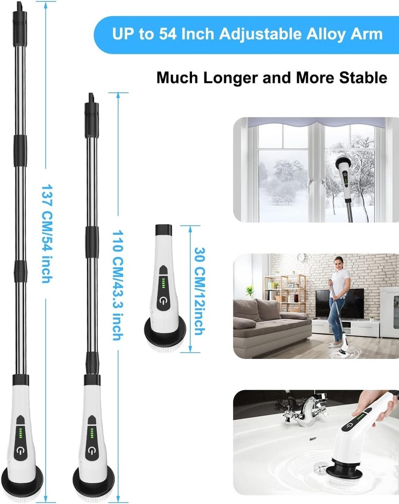 Electric Spin Scrubber, Cordless Cleaning Brush with 8 Replaceable Brush Head...