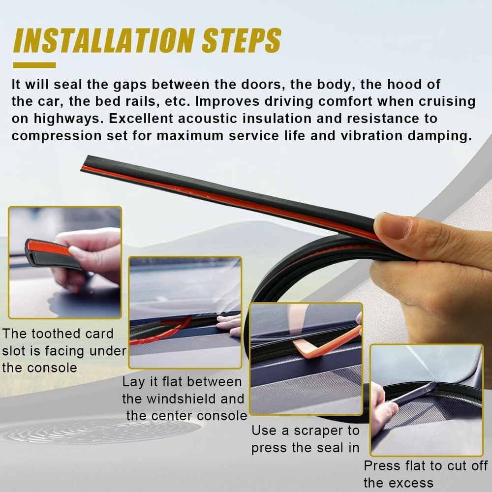 Rubber Seal Strip for Car Front Windshield, 1.7M/ 5.6Ft Cuttable Windshield Wind