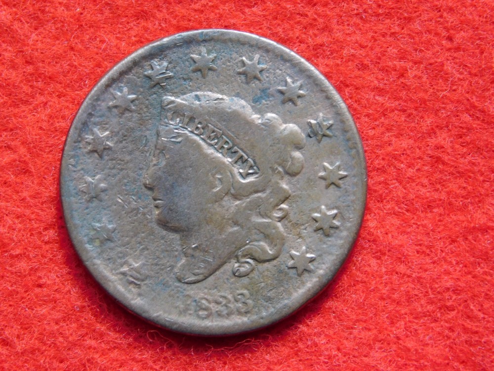 VINTAGE 1833 US LARGE CENT COIN CLEANED & CORROSION