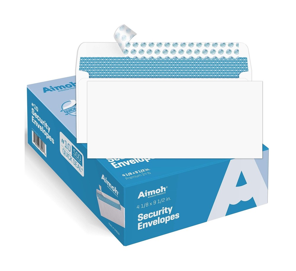 Aimoh 500#10 Security Self Seal Envelopes, Windowless, Premium Security Tint ...