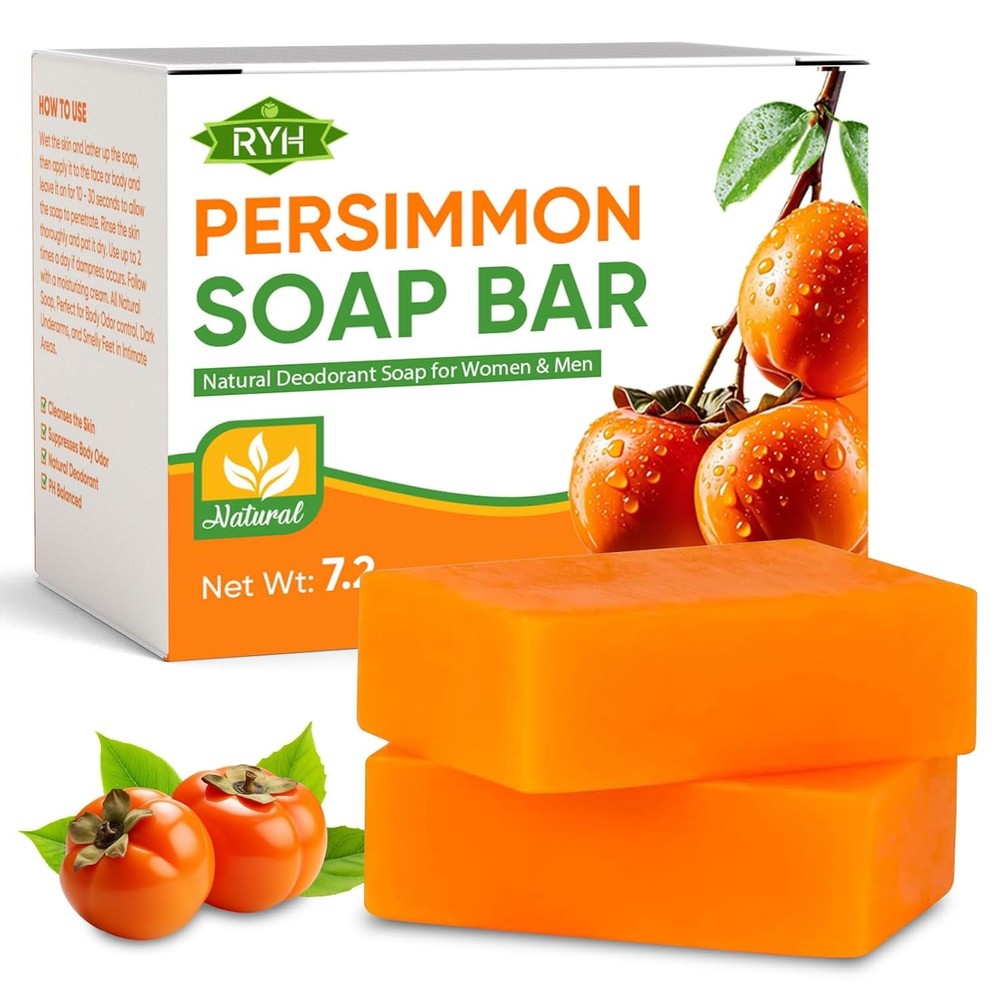 RYH 2 PCS Persimmon Soap Bar for Body Odor Control–Deodorizing & Eliminating B