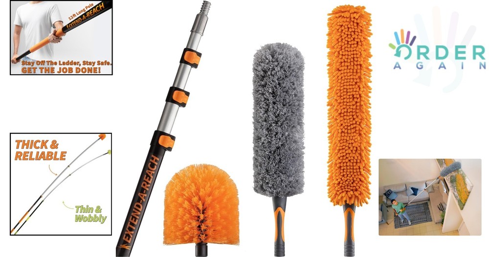 20ft Extendable Duster Kit with Telescopic Pole Cobweb Ceiling Fan Feather