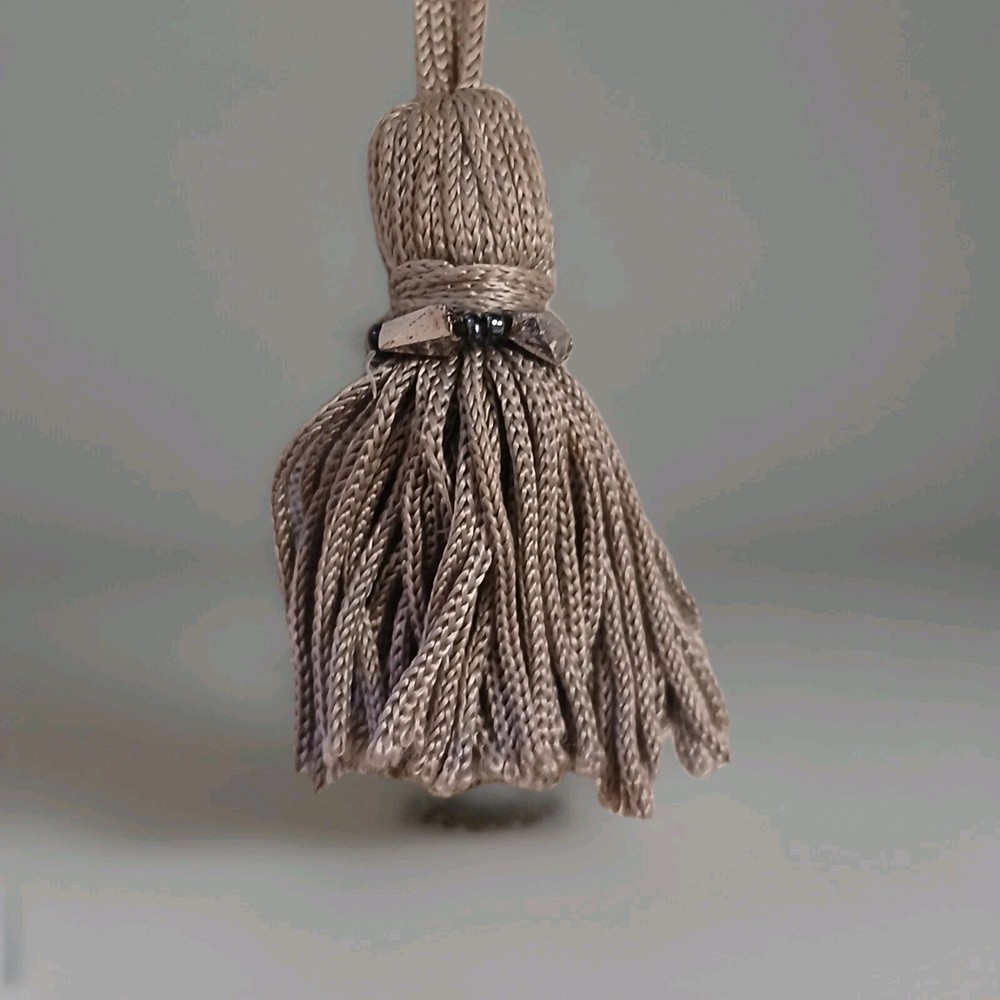 Beaded Mesh Purse Sinch Top Bead Strap Tassel Silver Lining India