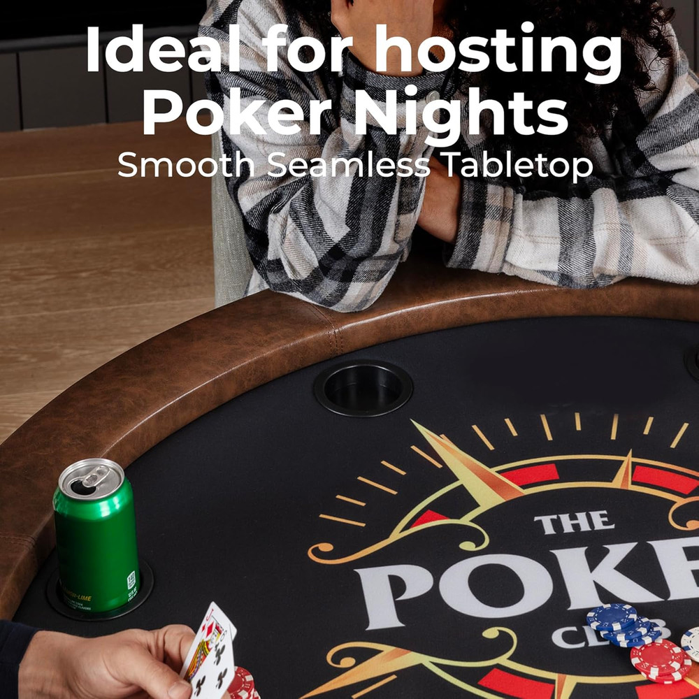 8-Player Foldable Poker Table with Cushioned Rail & Cup Holders, Brown Felt
