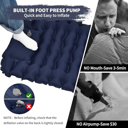 Camping Sleeping Pad, Connectable Design for Double Mat, Ultralight Navy