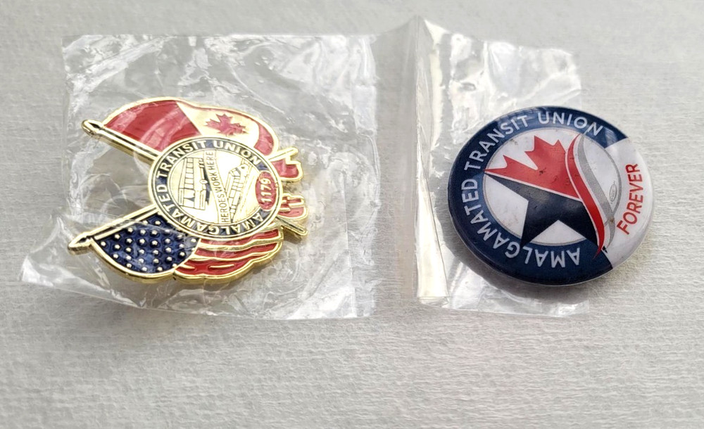 Amalgamated Transit Union 1179 Pin & Button US Canada Flag ~ Heroes Work Here