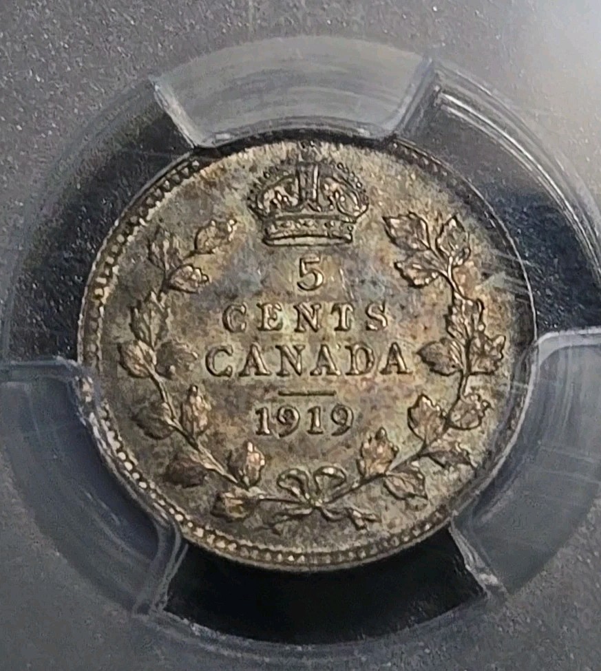 1919 Canada 5 Cent PCGS MINT STATE 62 - Beautiful Silver Coin