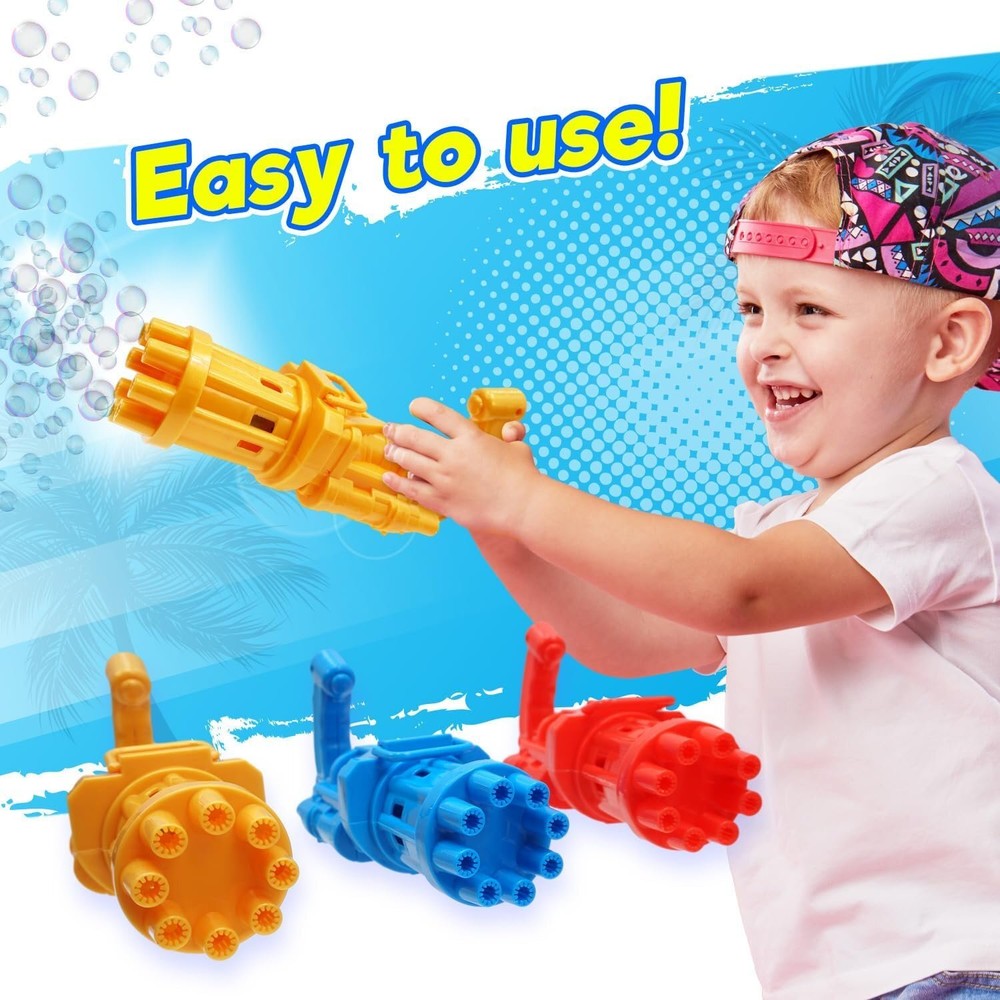 JA-RU Blitz Bubble Blaster Machine Gun (3 Bubble Gun) w/Bubble Tray & Soap...